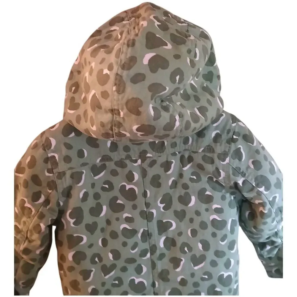 Girls Cat & Jack Green Leopard print long Sleeve Hooded Jacket Size 2T